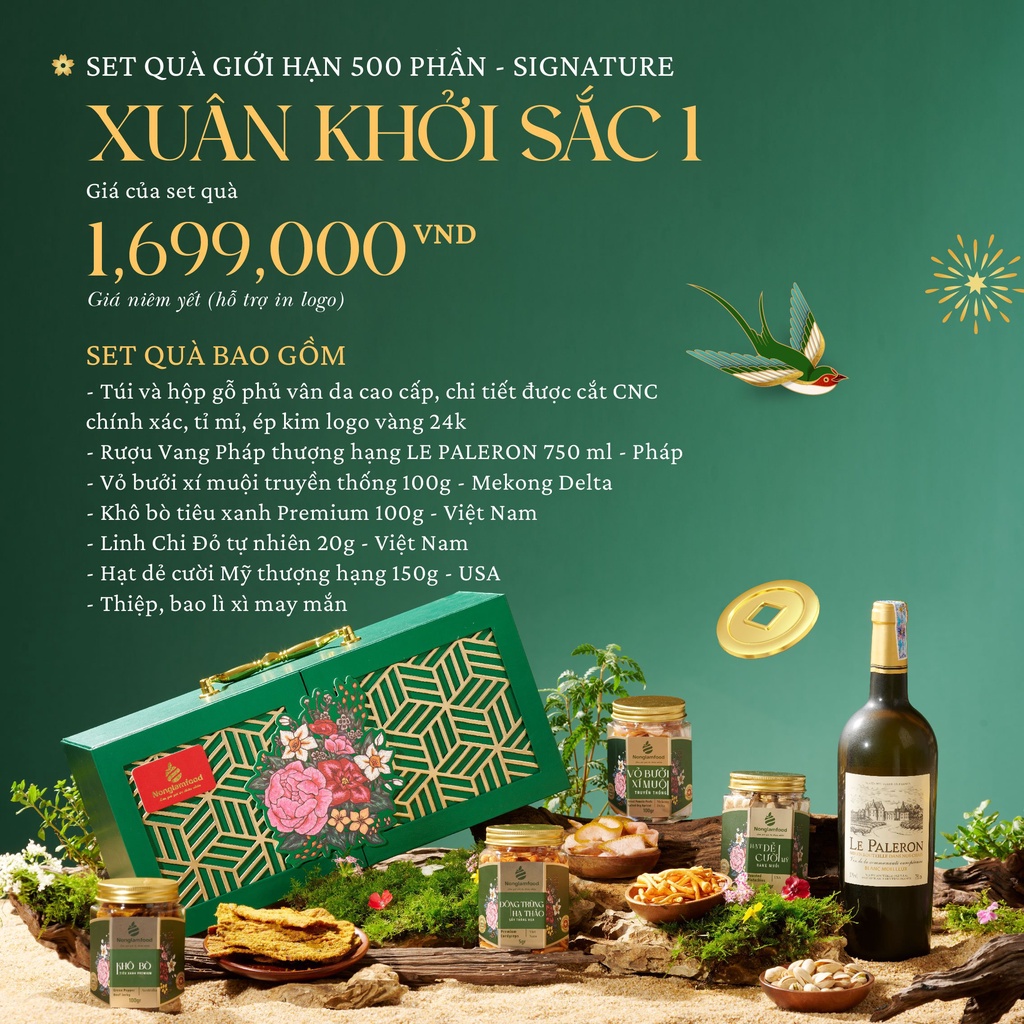 Hộp quà tết siêu cao cấp xuân khởi sắc 1 | quà tết quý mão 2023 | gửi vạn an khang, set quà tết nonglamfood