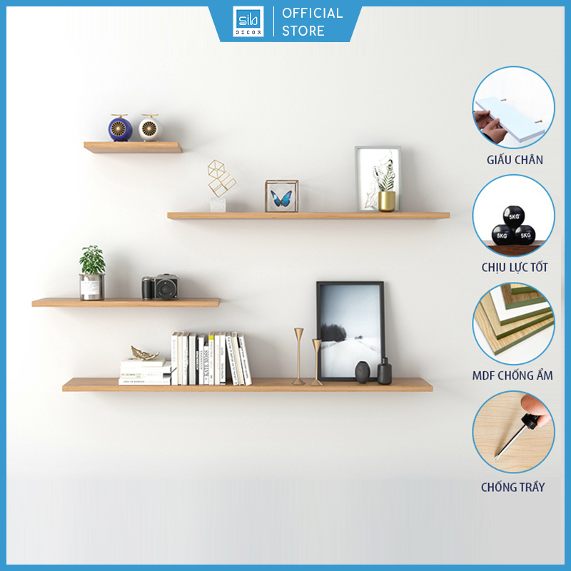 Kệ Thanh Ngang Treo Tường Kết Cấu Giấu Chân SIB Decor, Gỗ Lõi Xanh Chống Ẩm, Kèm Phụ Kiện Và Thước Thuỷ Lấy Cân Bằng