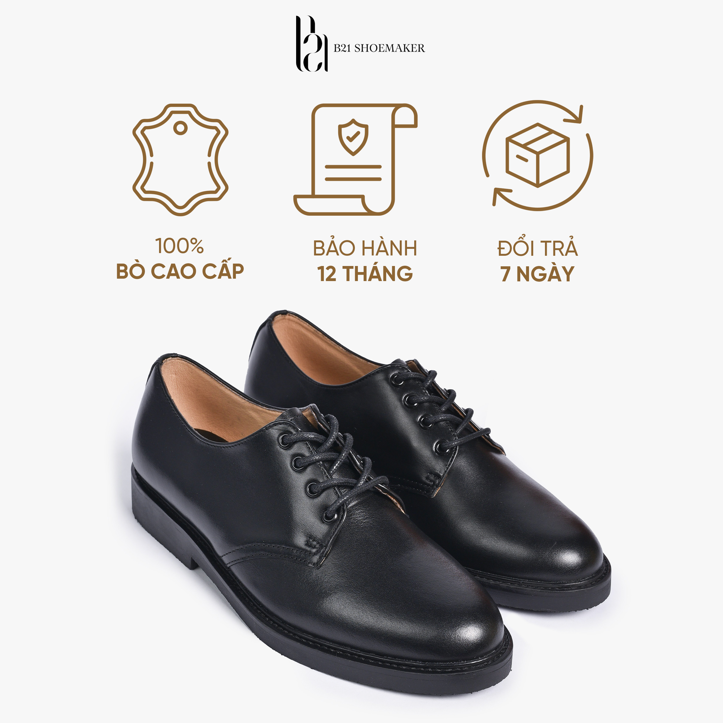 Giày Derby Công Sở Da Bò VEG TANNED Cao Cấp Đế Cao Su Tăng Chiều Cao Phong Cách Lịch Lãm Classic Full Box - B21 Shoemaker