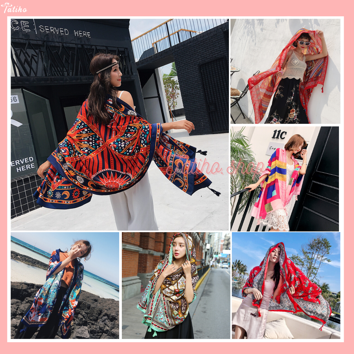  Khăn Choàng Đi Biển Quàng Cổ Boho Họa Tiết Thổ Cẩm - Chất Liệu Cotton - 90x180cm - Mã KC006 