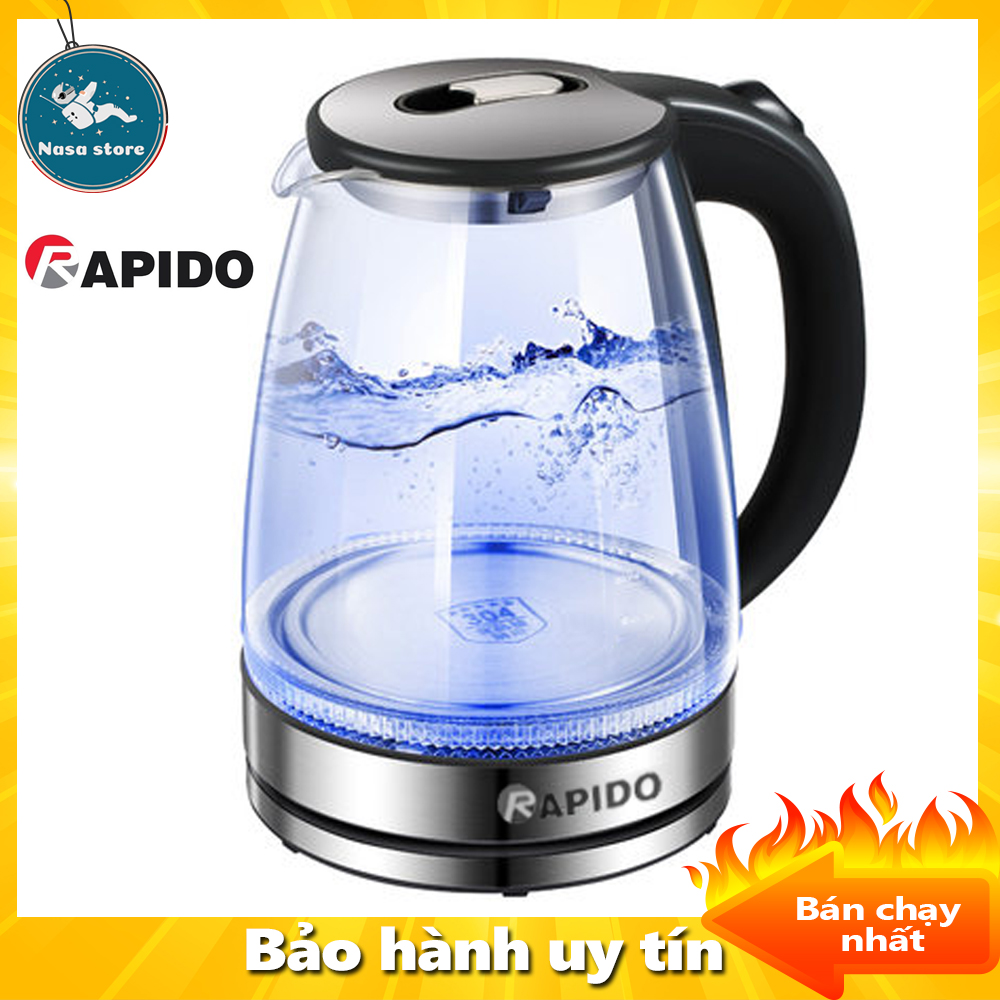 Bình Siêu Tốc Thủy Tinh 1.8L, Ấm Điện Siêu Tốc, Ấm Siêu Tốc Thủy Tinh RAPIDO RK1818 Cao Cấp, Công Suất 1800W, Thiết Kế Hiện Đại Trong Suốt Đun Nước Siêu Nhanh Có Đèn LED Khi Sôi - Hàng Chính Hãng