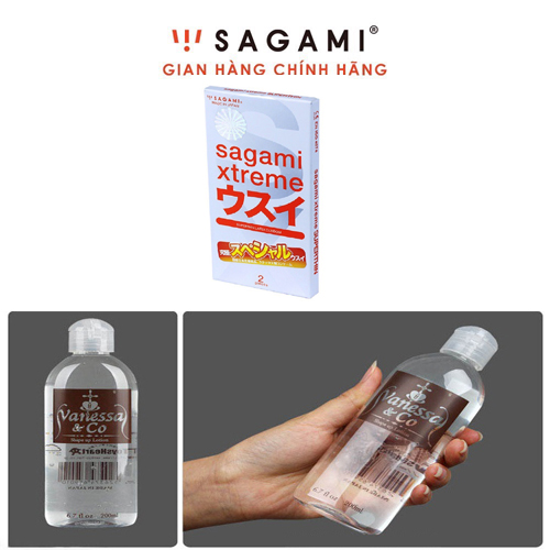 [HCM]Bao cao su siêu mỏng Sagami Super thin (hộp 2 chiếc)- Che Tên TẶNG KÈM CHẤT BÔI TRƠN JAPAN VANESSA 200ML