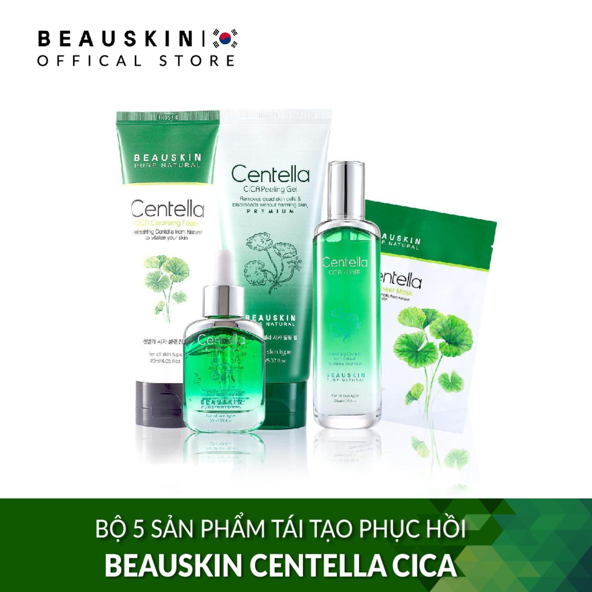 Bộ 5 sản phẩm tái tạo phục hồi da chiết xuất rau má Beauskin Centella Cica  - Hàn Quốc Chính Hãng 