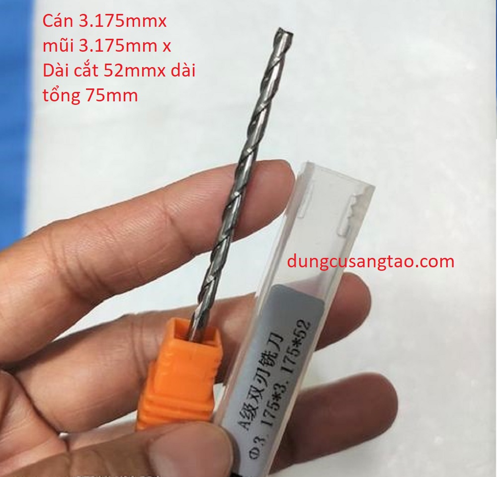 Dao cnc 2 me xoắn phay cắt gỗ, nhựa..