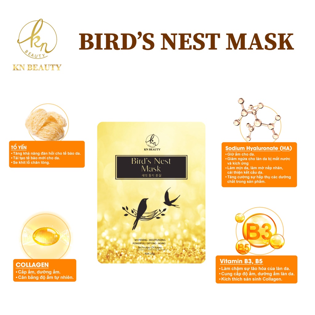 Mặt Nạ Tổ Yến - Bird's Nest Mask 25g bổ sung collagen chống chảy xệ, xóa nếp nhăn cung cấp độ ẩm cho da - KNBeautynamda