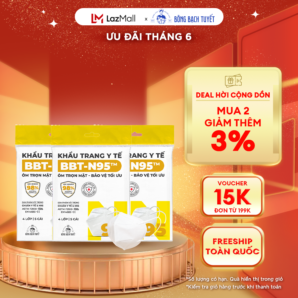 Combo 3 gói khẩu trang bông bạch tuyết n95 trắng
