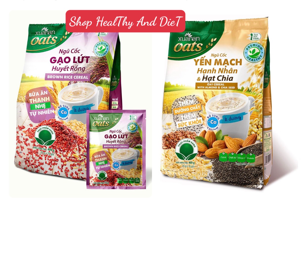 Combo nc gạo lứt huyết rồng 400gr + nc hạnh nhân 400gr - tặng 2 gói y.mạch
