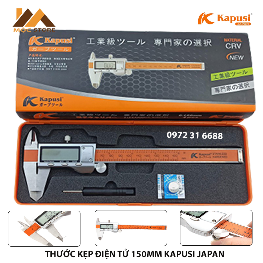 Thước kẹp điện tử kapusi japan dải đo 0-150mm, thước cặp điện tử cao cấp tiêu chuẩn nhật bản