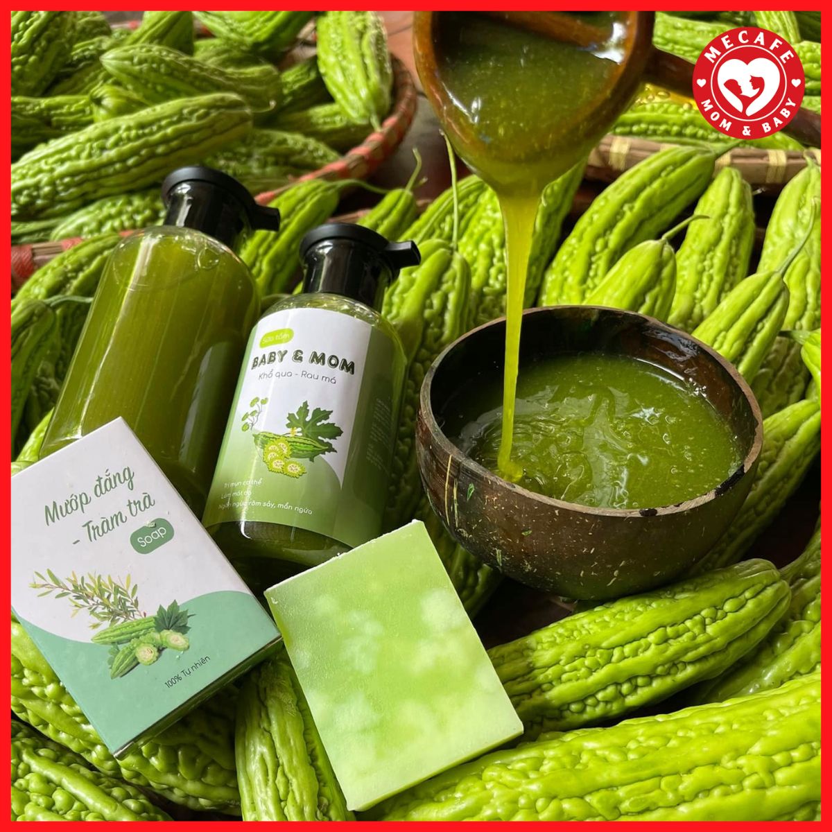 [Tặng lưới tạo bọt] Xà bông mướp đắng và tràm trà handmade thiên nhiên giúp ngừa mụn trắng da