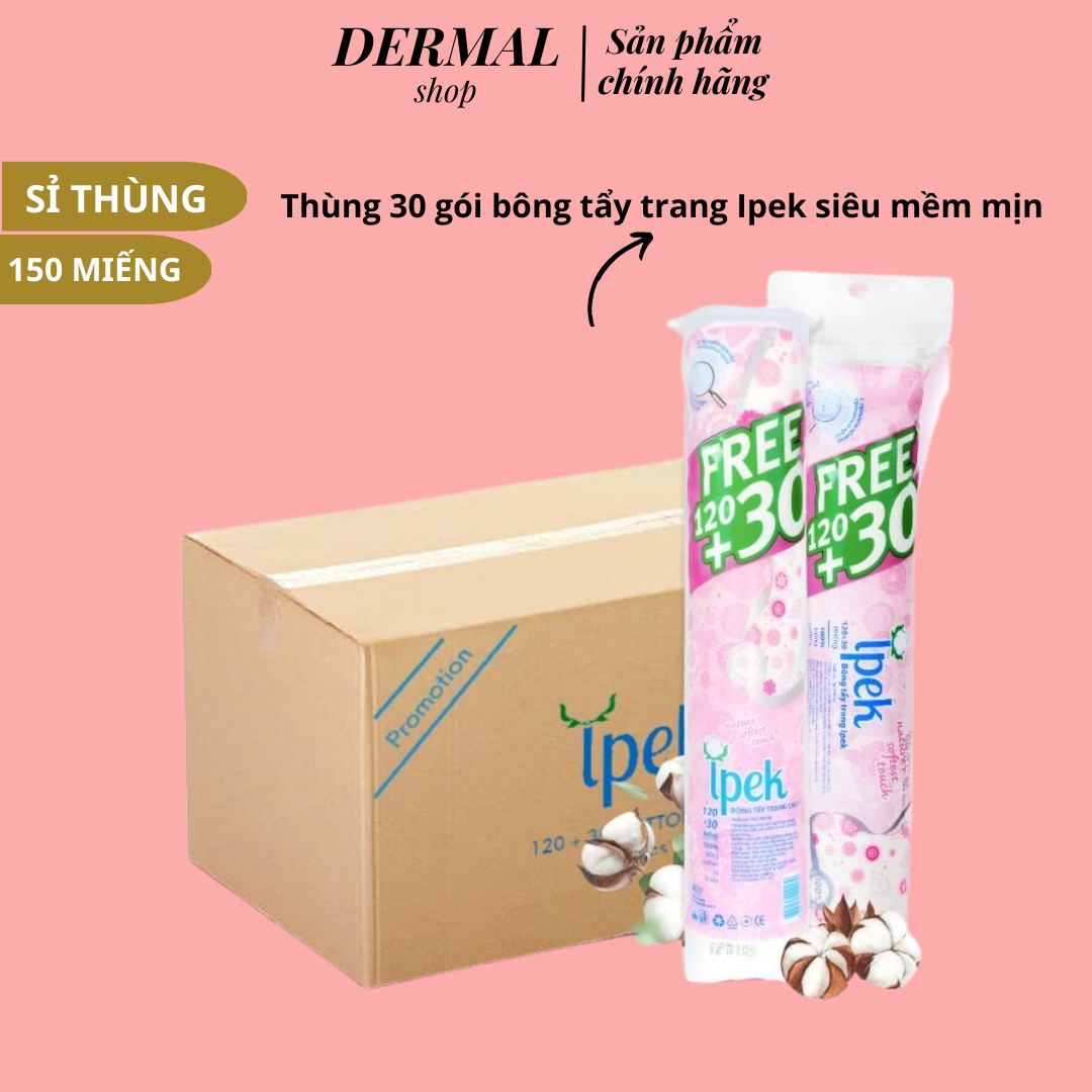Sỉ thùng 30 cây bông tẩy trang ipek siêu mềm mịn 120+30 miếng