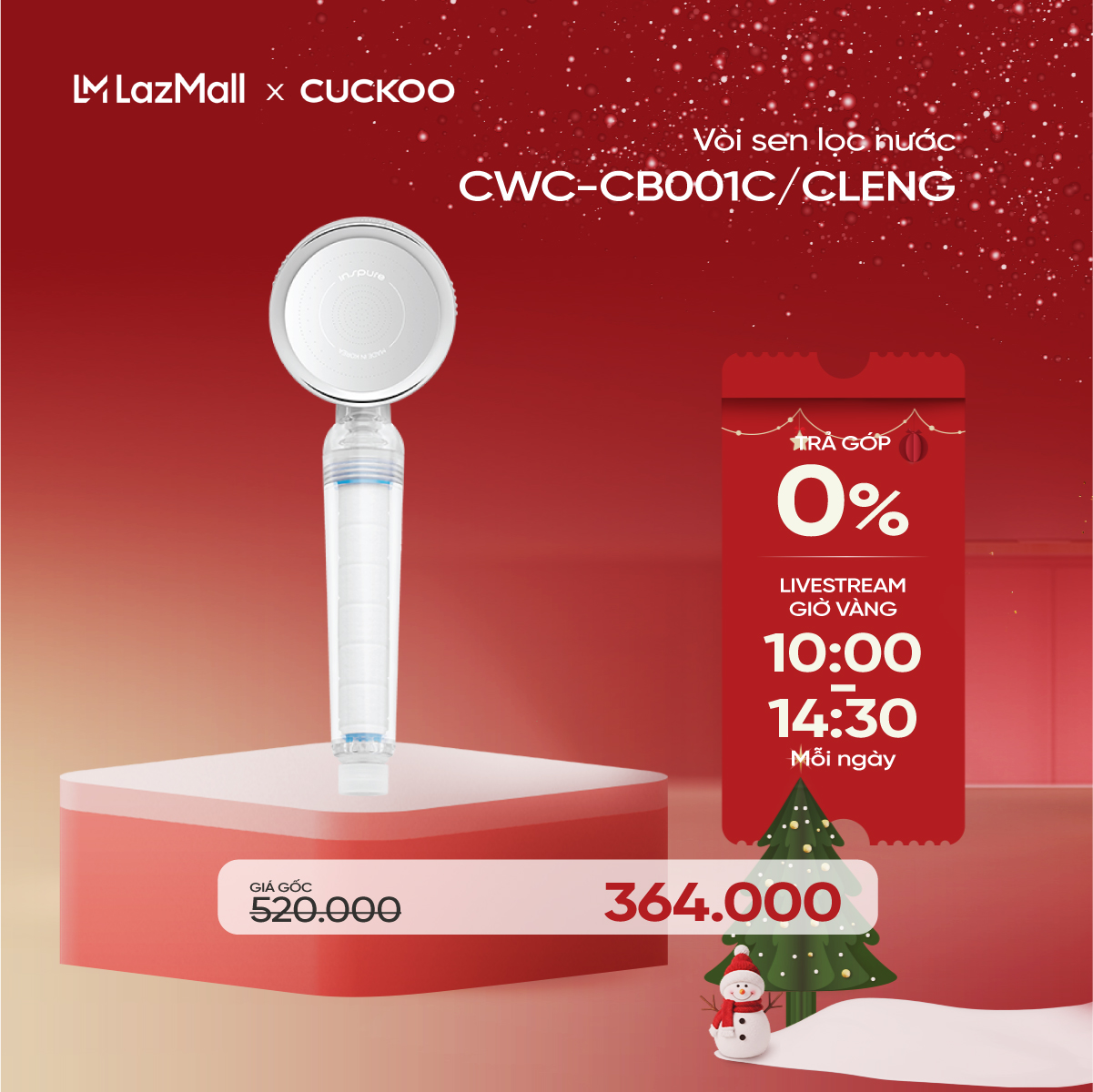  Bộ lọc nước Vòi Sen Cuckoo CWC-CB001C CLENG  với lõi lọc Clo - Hàng chính hãng 