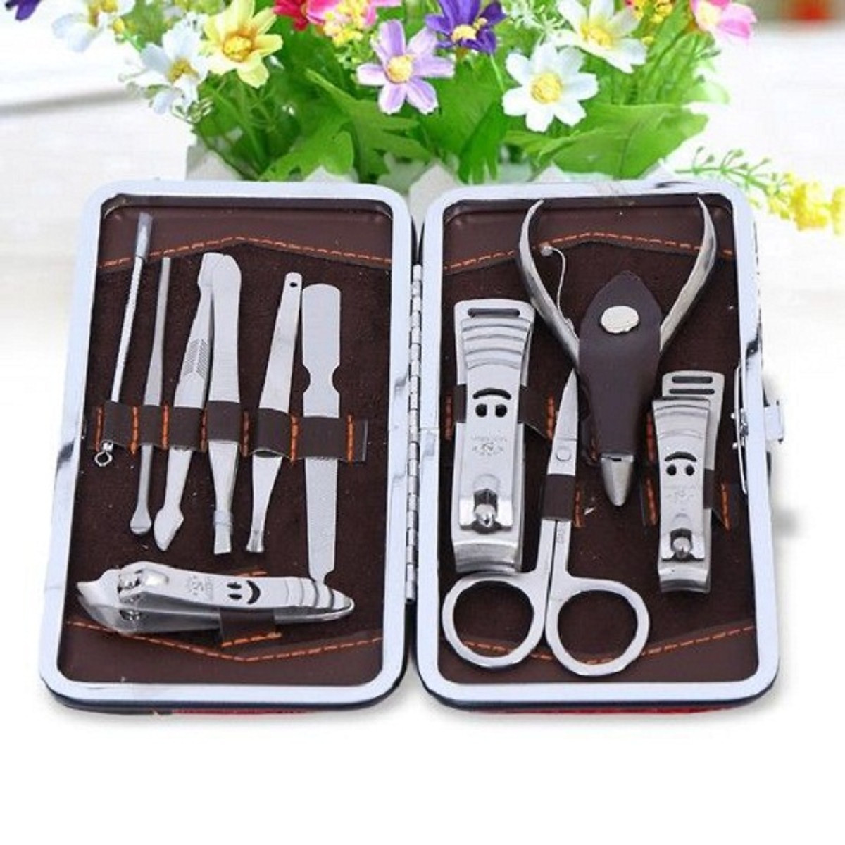 [12 món] Bộ dụng cụ làm móng, bộ bấm móng tay Inox 12 Món Full Box Hộp Da Sang Trọng