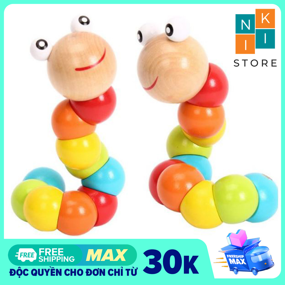 Con sâu uốn dẻo, đồ chơi sâu gỗ , đồ chơi gỗ thông minh cho bé - Niki Store