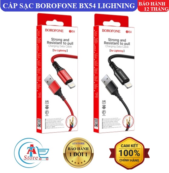 Cáp sạc nhanh dây dù borofone bx54 2.4a cho iphone/ipad, sử dụng cổng sạc lighning
