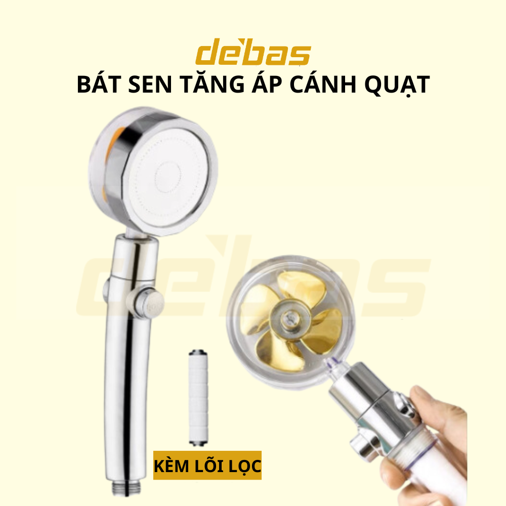 Vòi sen tắm tăng áp nóng lạnh bát tay sen tắm cánh quạt cao cấp dây sen inox và cài sen dán Debas TS56
