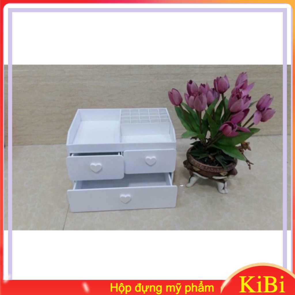 Tủ đựng mỹ phẩm 3 tầng trắng khay son kệ mỹ phẩm