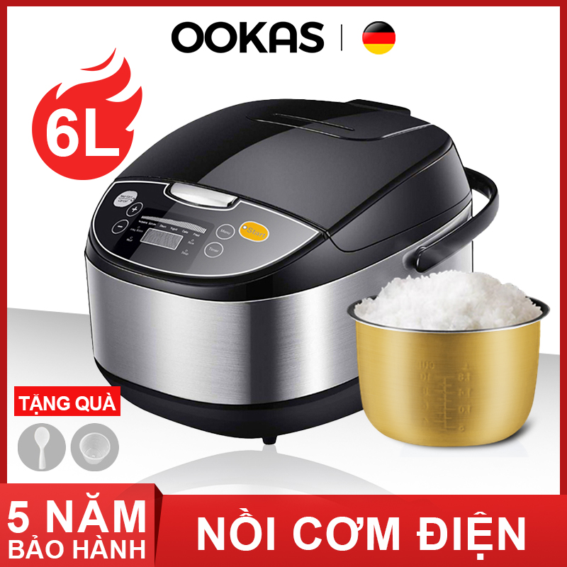 OOKAS Nồi cơm điện bằng thép không gỉ đa chức năng , Nồi cơm điện gia đình công suất lớn 6L