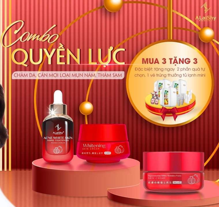 Combo 3sp dưỡng trắng da mờ thâm nám Alaishy ngày đêm phiên bản cao cấp mới