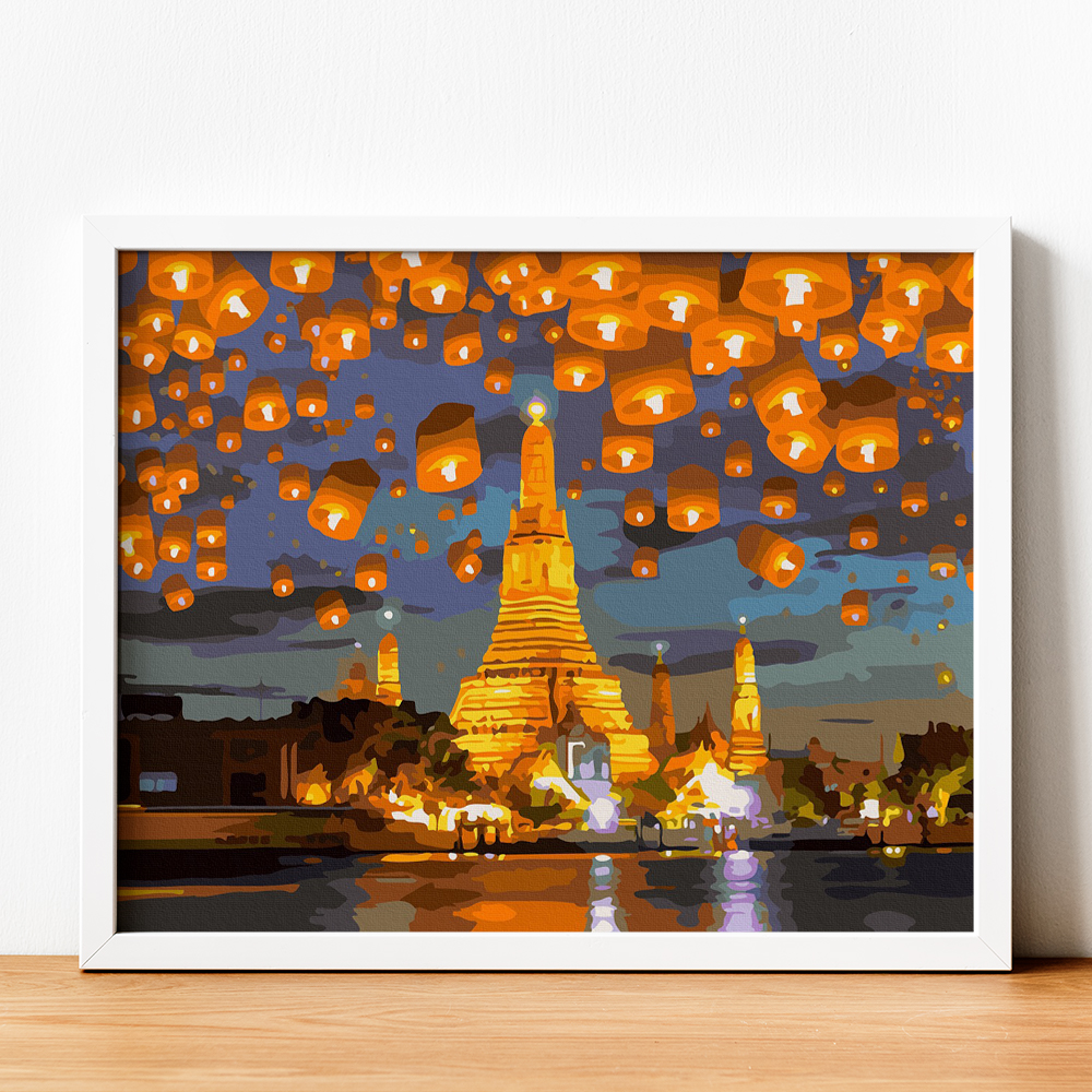 ✅Tranh số hóa Lễ hội lồng đèn đã căng khung 40x50cm Tiệm vẽ mùa hè