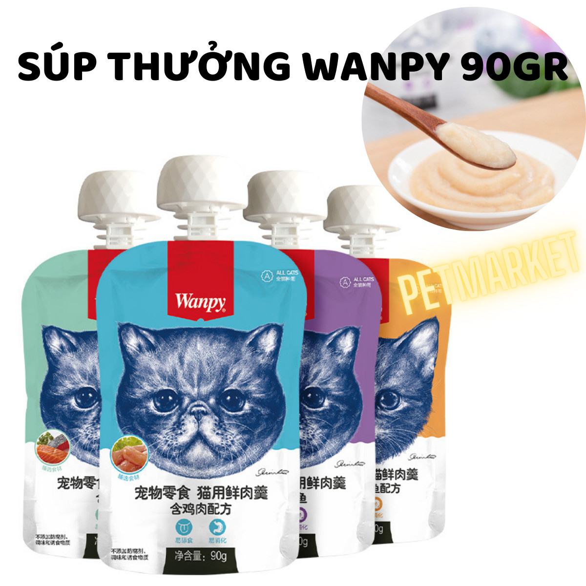 Súp thưởng wanpy nắp vặn cho mèo 90gram