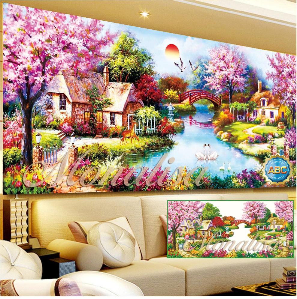 Tranh đính đá cao cấp Ngôi Nhà MÙa Xuân Y8006 KT: 100x50cm