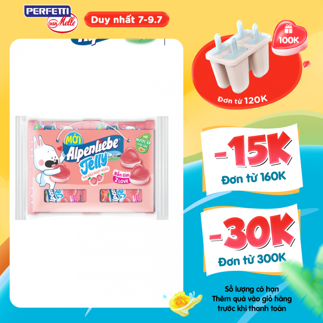 Kẹo dẻo Alpenliebe Jelly Tim Đào Ngọt Ngào Túi 16 gói nhỏ - 24g