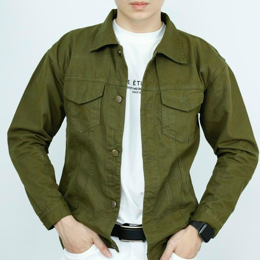 Áo khoác kaki jean nam màu xanh rêu có túi trước phong cách hàn quốc hot trend 2022 Ary house a20
