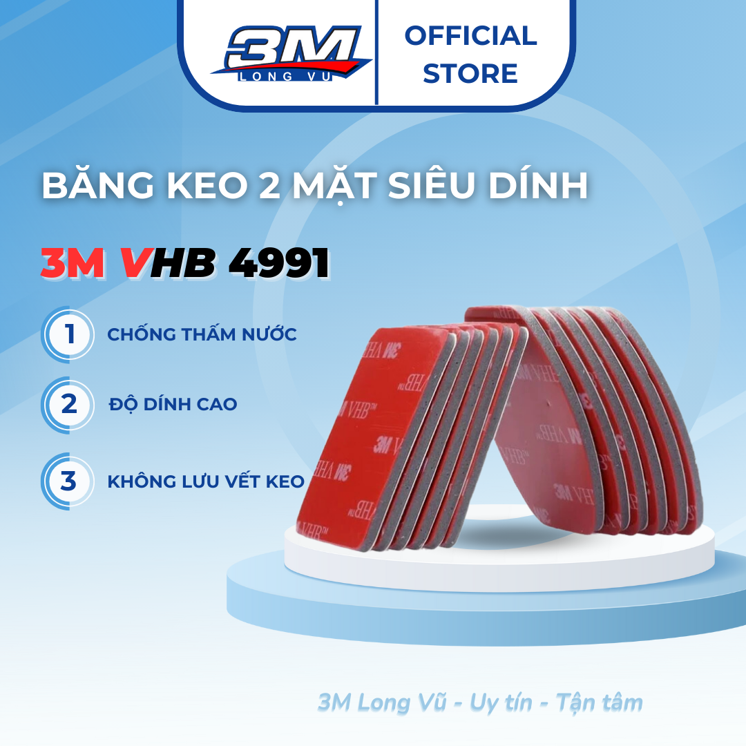 Miếng băng dính 2 mặt 3M VHB 4991 siêu bám dính, chống thấm, chịu nhiệt độ cao - 3M Long Vu