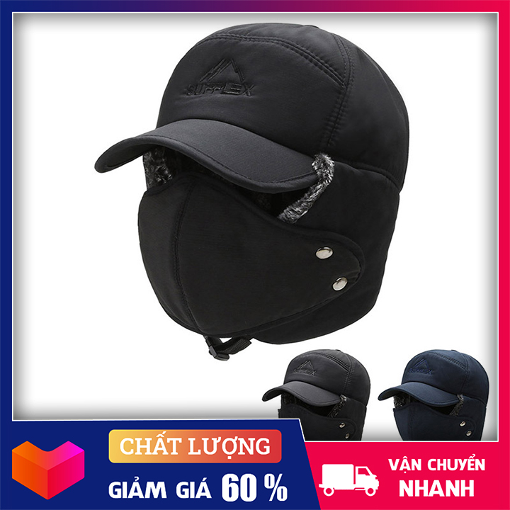 Mũ lông giữ ấm mùa đông kèm khẩu trang bịt tai,mũ lưỡi trai lót lông , mũ trùm đầu đi xe máy