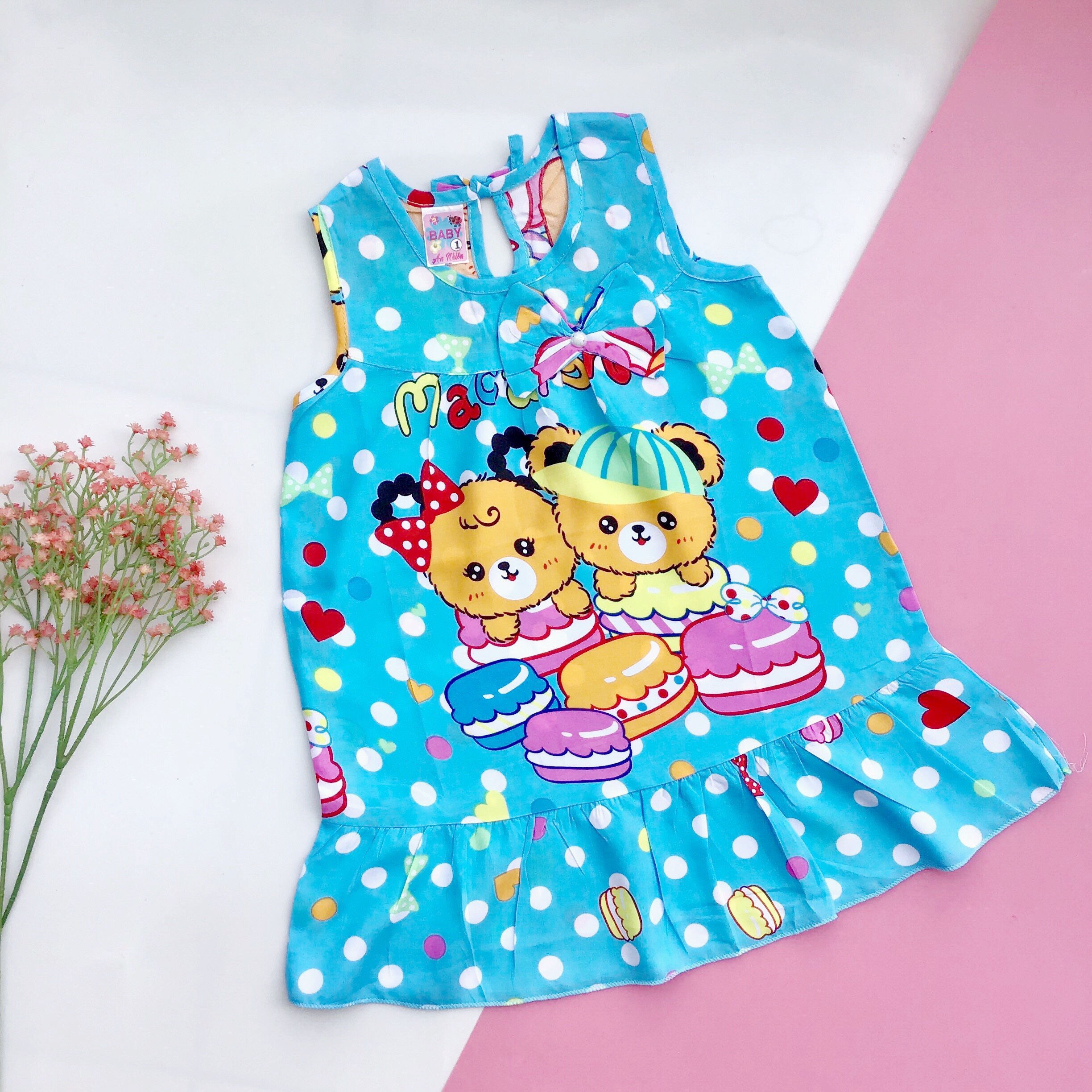 Combo 4 đầm vải tole (lanh) cho bé 7kg - 20kg - Tặng 1 đôi vớ