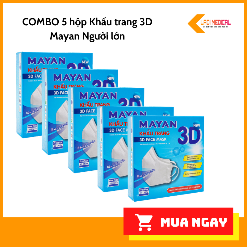 COMBO 5 Hộp Khẩu trang 3D Mayan người lớn hộp 10 chiếc
