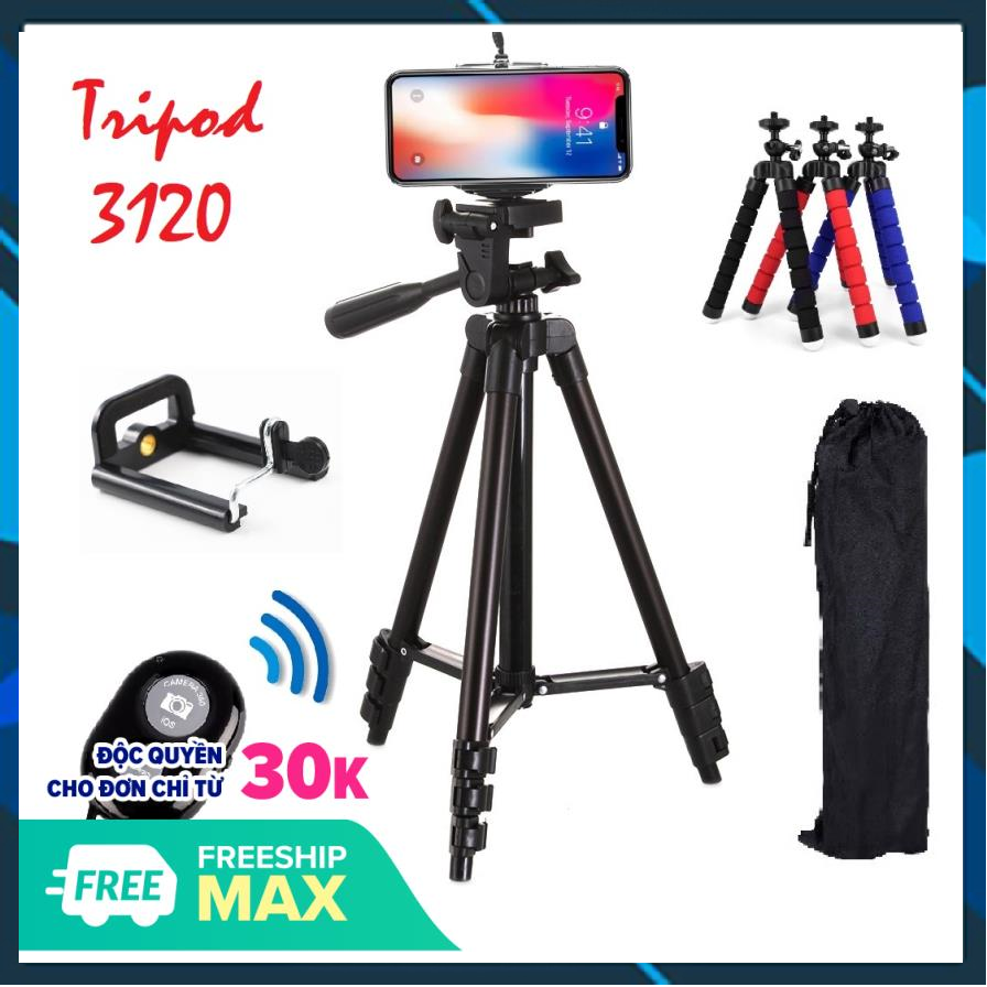 ⚡⚡ [1 NGÀY DUY NHẤT] Chân máy ảnh Gậy chụp hình Tripod 3120 + Tặng kèm 1 Remote chụp hình + 1 Tripod bạch tuột + 1 Gá kẹp điện thoại - FUNO