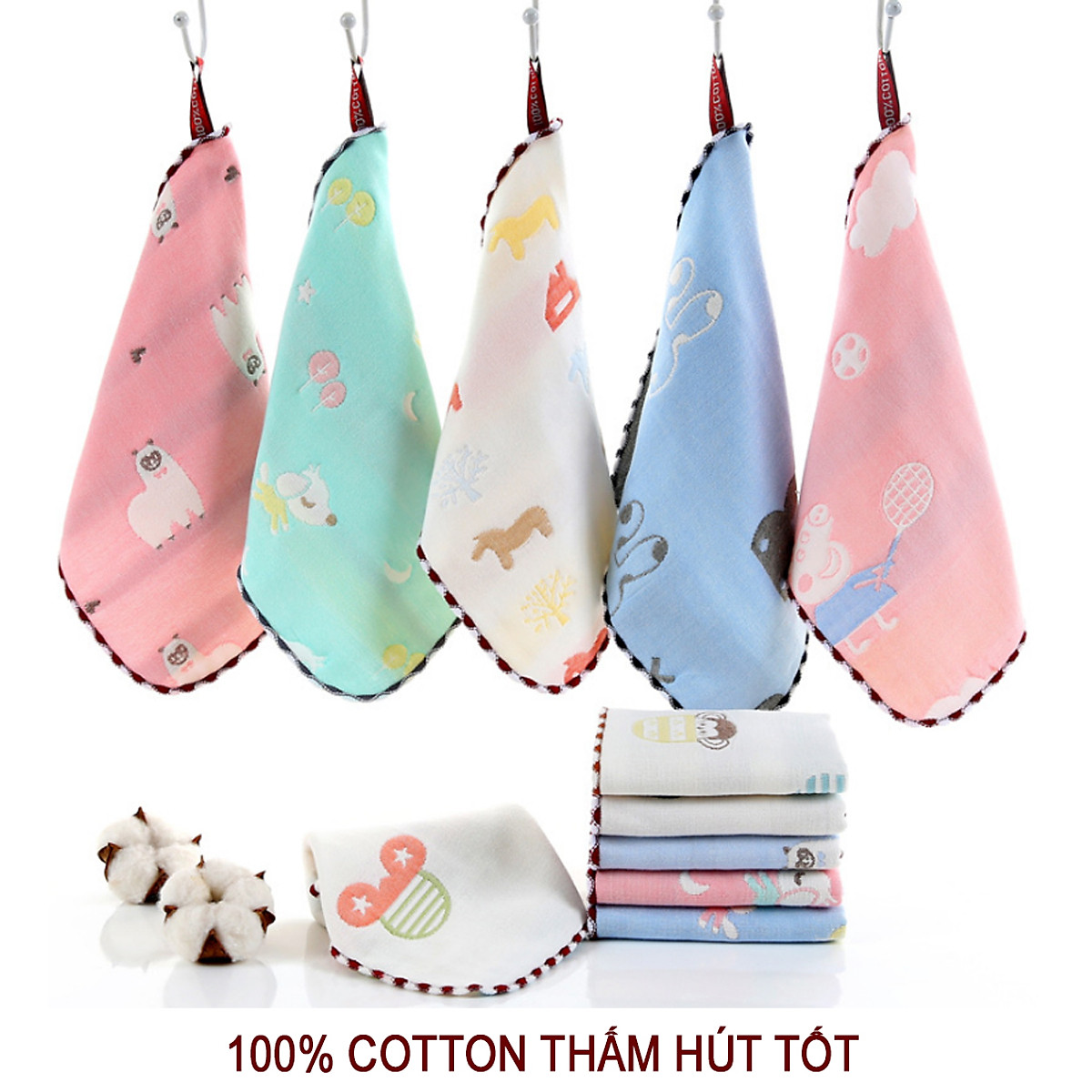 Khăn sữa lau mặt cotton sợi tre siêu mềm cho bé