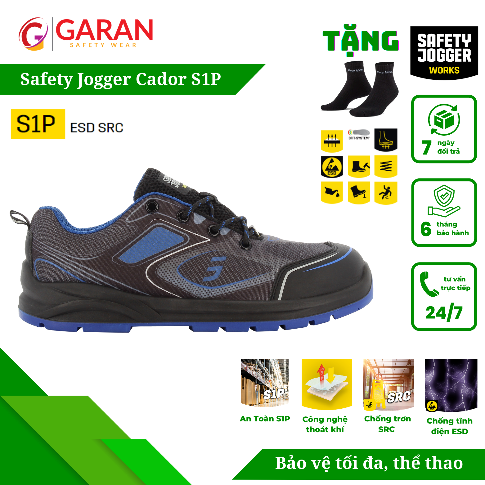 Giày bảo hộ thể thao jogger cador s1p nhập khẩu