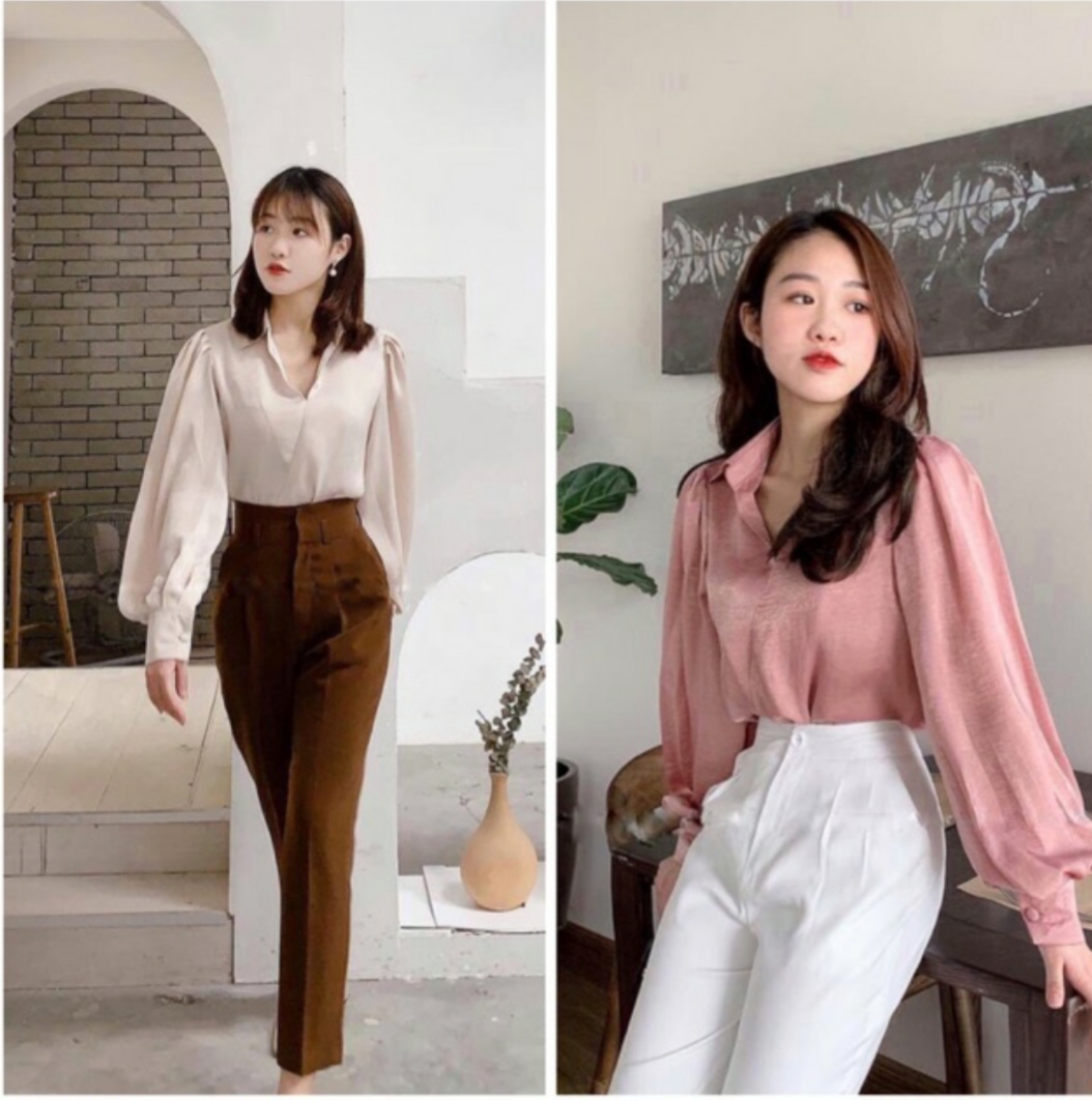 [HCM]Áo sơ mi nữ cổ V lụa tuyết cao cấp