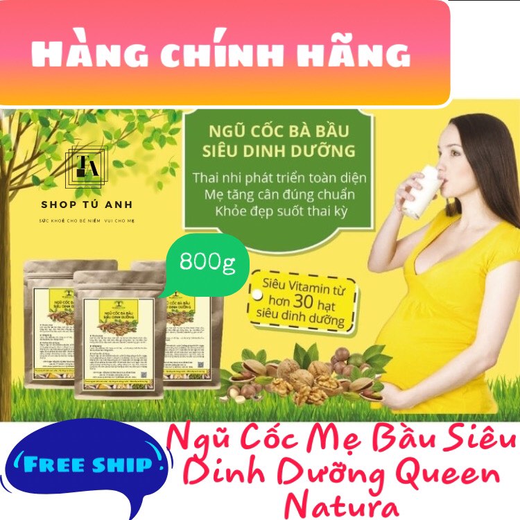 Ngũ Cốc Bà Bầu, Ngũ Cốc Bà Bầu Queen Nature,  Ngũ Cốc  Queen Nature , Ngũ Cốc Bà Bầu Siêu Dinh Dưỡng Queen Nature BỊCH 800Gr