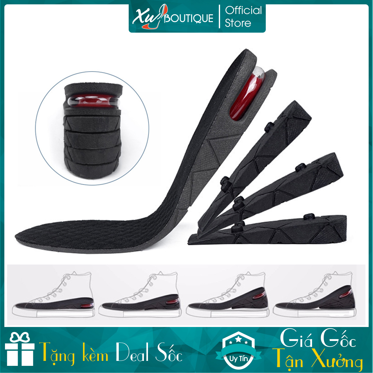 Miếng Lót Độn Đế Giày Đệm Khí Tăng Chiều Cao : 3cm (1 Lớp ) 4.5cm ( 2 Lớp) 6cm ( 3 Lớp) Tùy Chọn