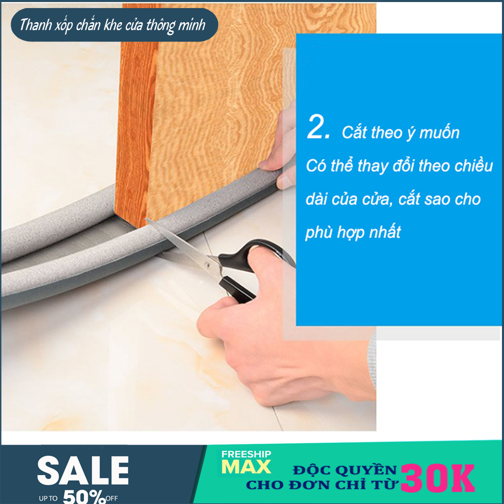 Bộ 1-2 Thanh xốp chắn khe cửa đa năng thông minh - Nẹp xốp chặn khe cửa ngăn gió lùa - côn trùng, thanh nẹp xốp chèn cửa ngăn gió, chắn bụi (Phân loại số lượng)
