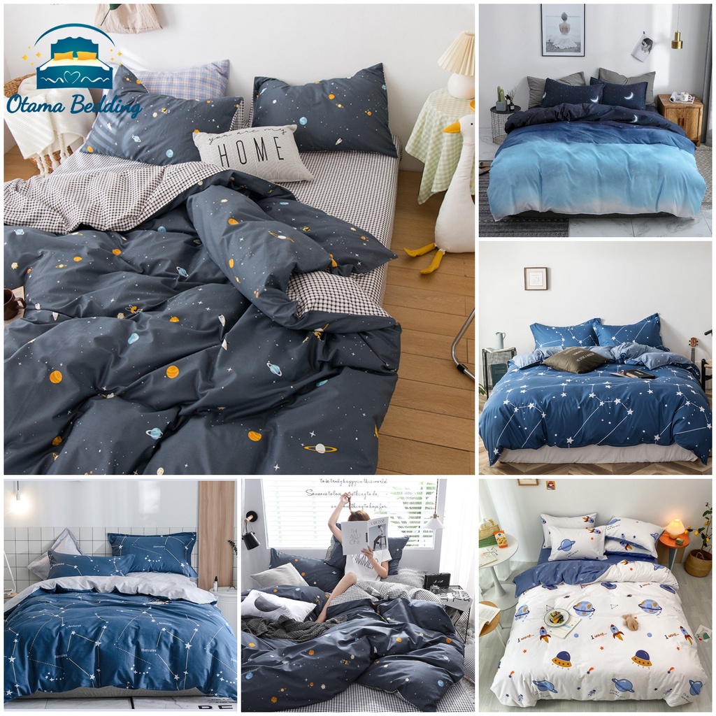 Bộ chăn ga kèm vỏ gối cotton poly 4 món bo chun drap giường vũ trụ - Otama Bedding