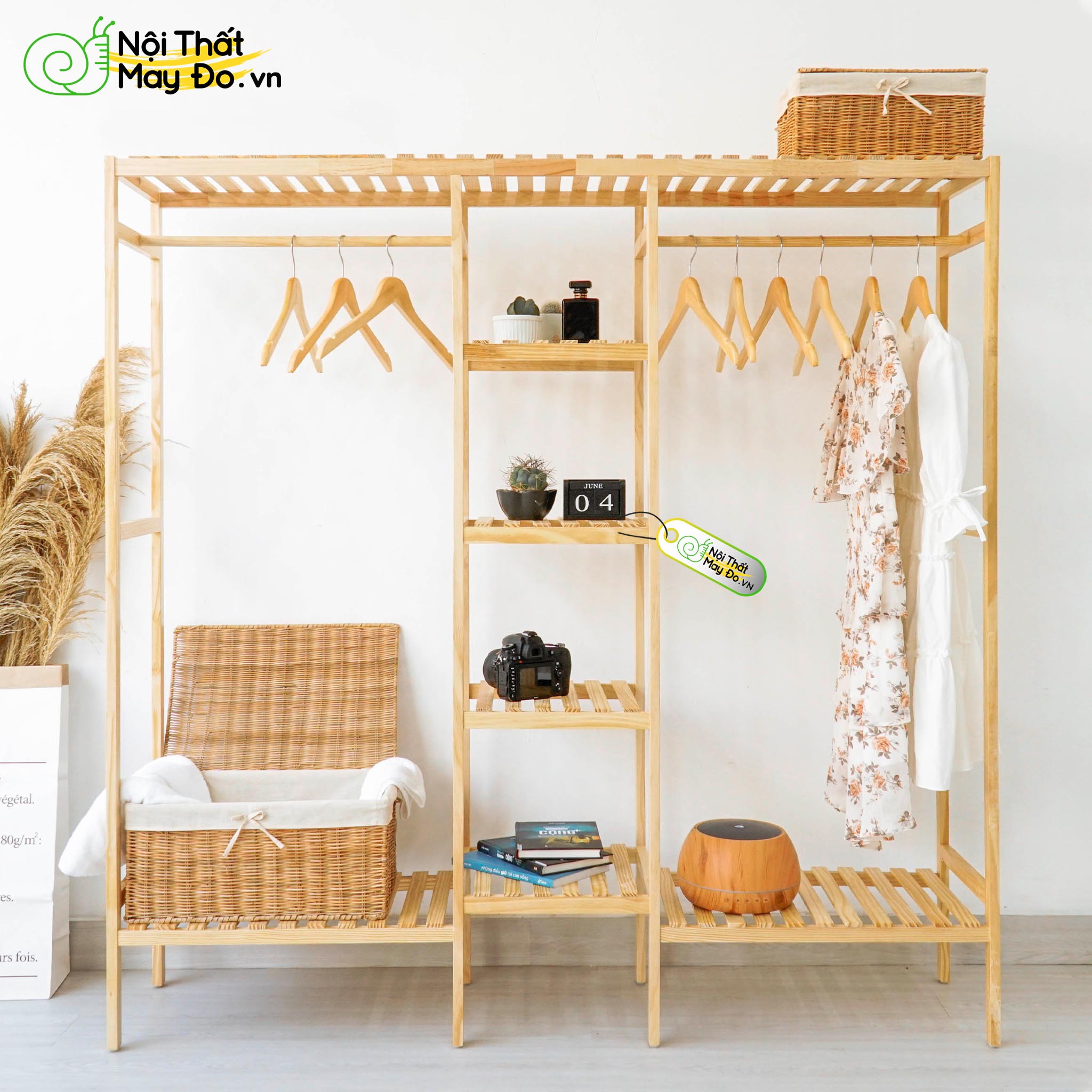 Tủ treo quần áo - tripple closet - thiết kế 3 ngăn chứa đồ tiện lợi - khung gỗ thông bền chắc - có 3 màu lựa chọn