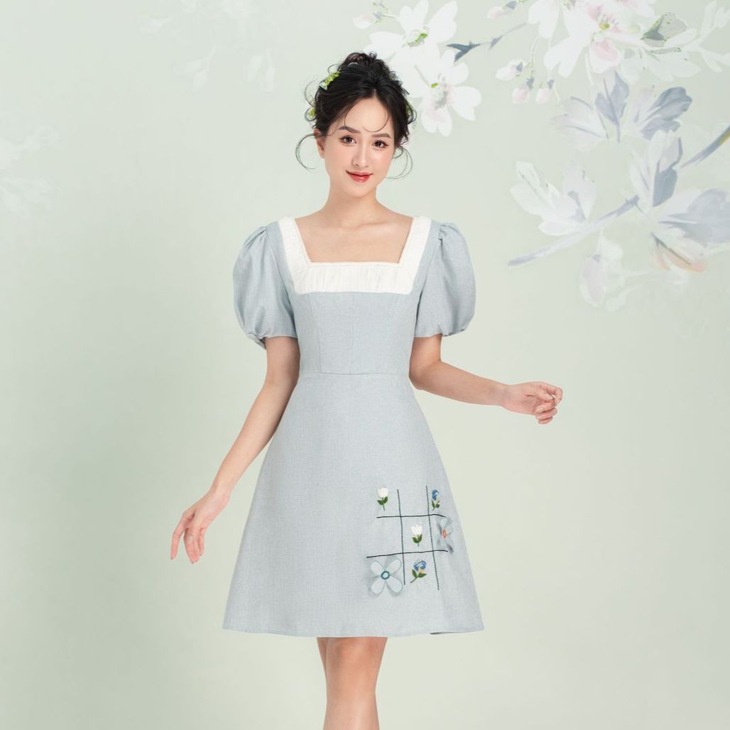 Olv - đầm jinrus square neck embro
