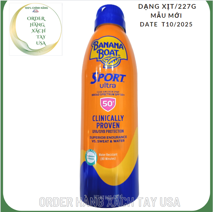 Bình xịt chống nắng thể thao kháng nước Banana Boat Sport Ultra Sunscreen Spray SPF 50+ (227g) Mẫu mới