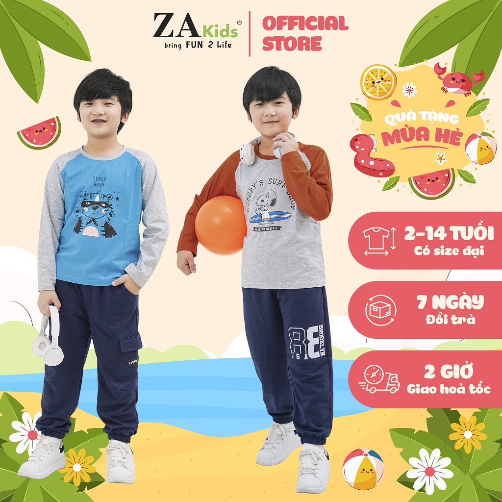 Quần jogger thể thao bé trai thun da cá zakids za22044qd/ za22050qd cho bé 2-10 tuổi