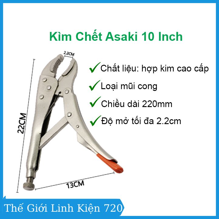 Kìm chết Asaki 10 inch mũi cong