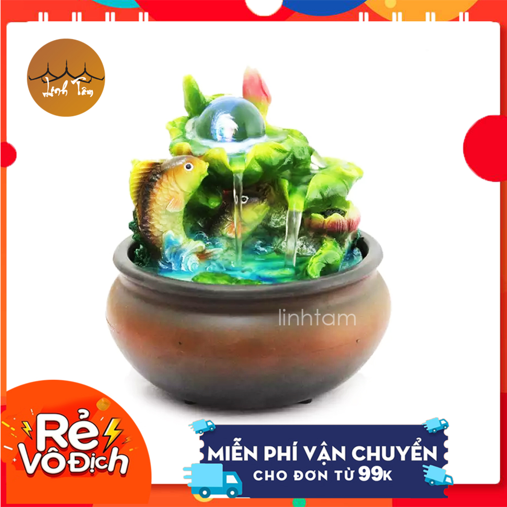 Thác nước phong thủy để bàn Cá Chép vượt vũ môn