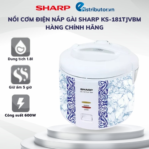 Nồi cơm điện nắp gài sharp ks-181tjvbm - hàng chính hãng