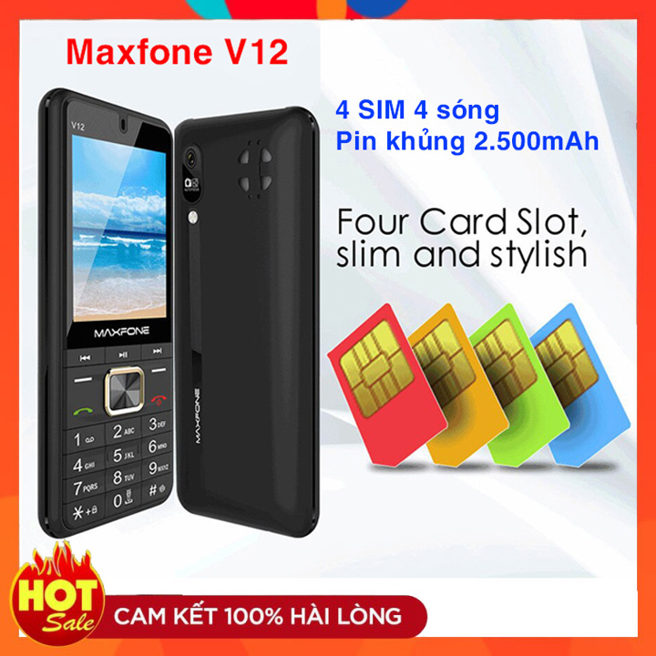 Điện thoại 4 sim 4 sóng giá rẻ Maxfone V12 - Điện thoại 4 sim pin khủng - Điện thoại nhiều sim màn hình lớn