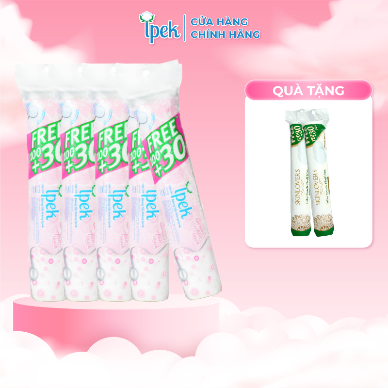 Combo 5 bông tẩy trang Ipek 150 miếng tặng 2 bông tẩy trang Skinlovers 150 miếng