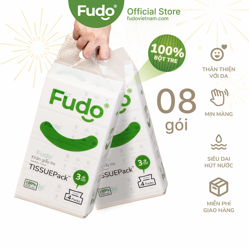 Khăn giấy khô Fudo® TISSUEPack™ từ sợi tre - 02 Túi lớn