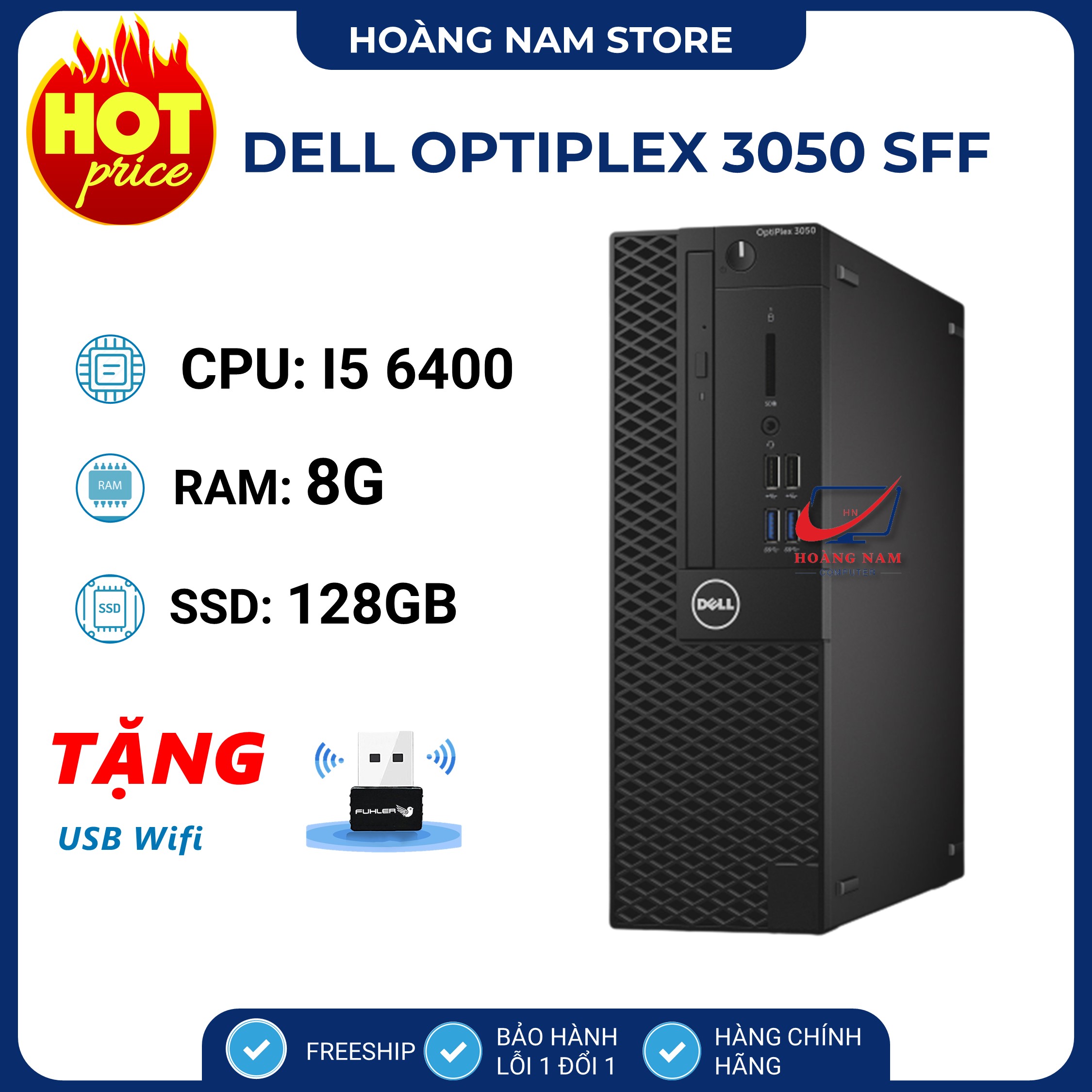 Bộ máy tính để bàn văn phòng ⚡️freeship⚡️ pc đồng bộ dell optiplex 3050 sff core i5 6400/ram 8g/ssd 128gb - bh 12 tháng - tặng usb wifi